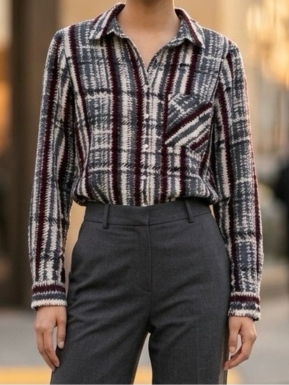 Counterparts Plaid Button-Up blouse.